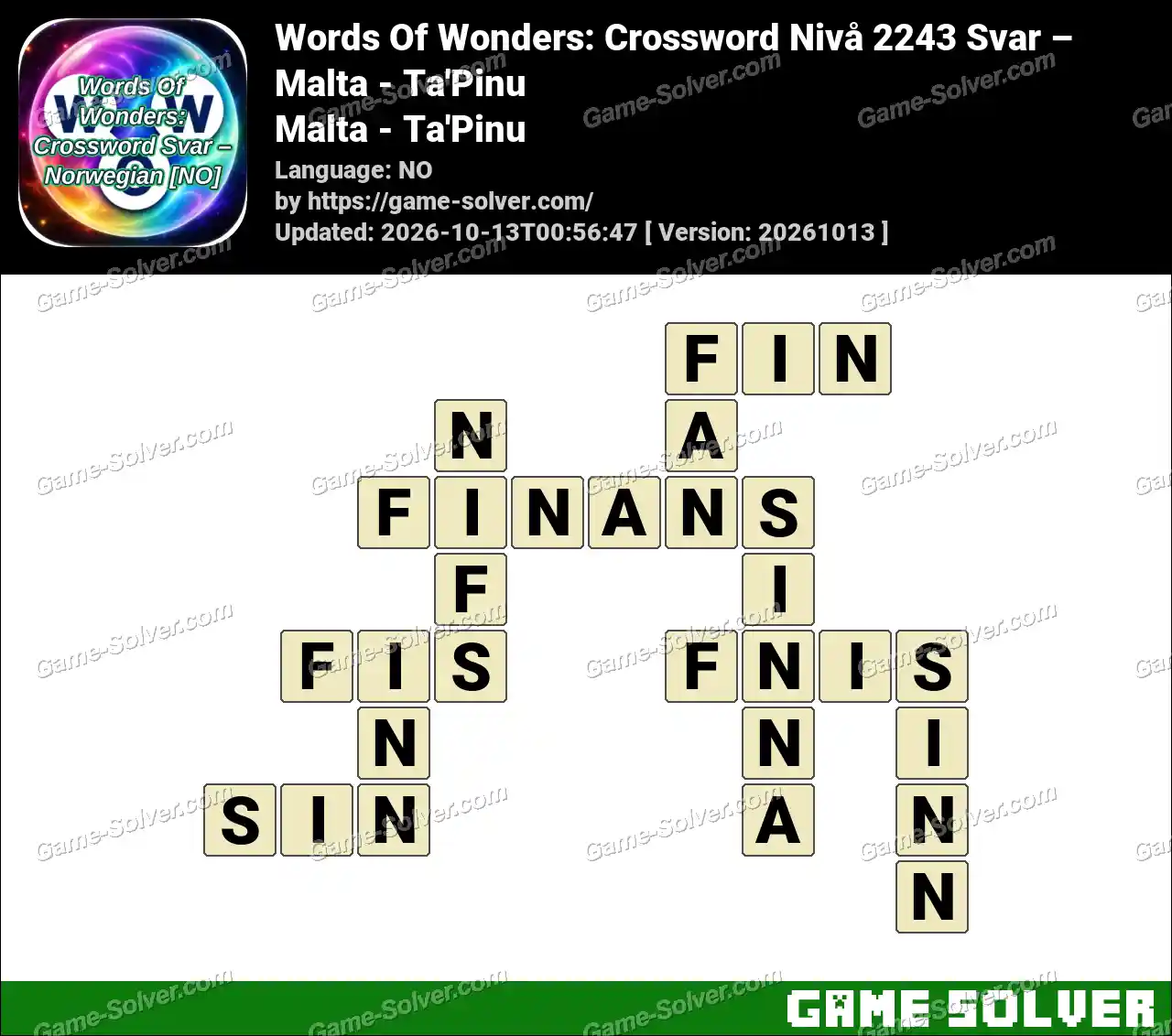 Words Of Wonders: Crossword Nivå 2243 Svar – Malta – Ta’Pinu